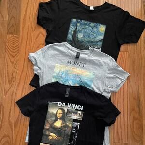 Van Gogh Monet Davinci Art Tee Lot 3 L XL Black Gray Gildan Tultex Artist Shirts